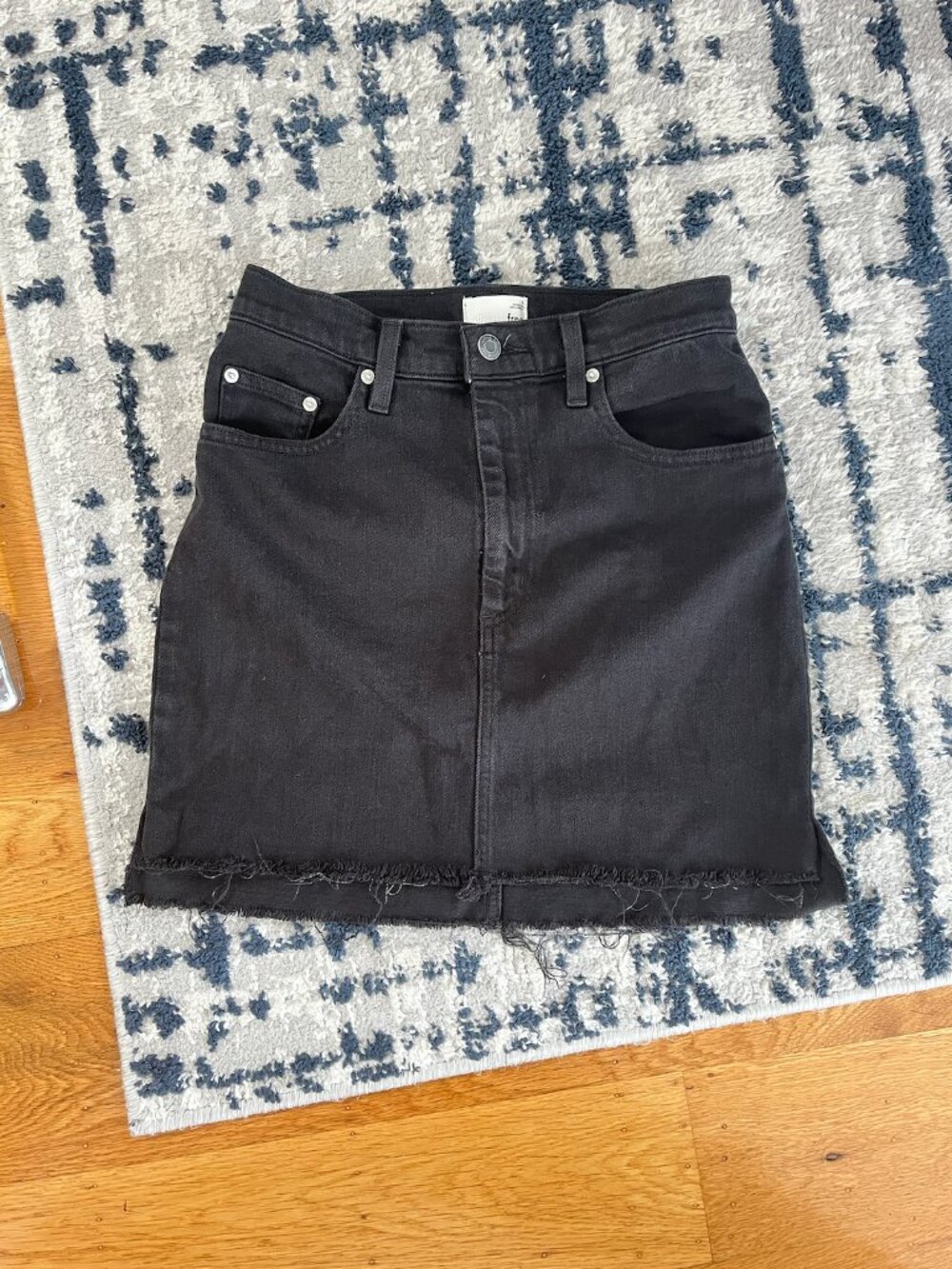 Aritzia Wilfred Free Black Denim Raw Hem Mini Skirt
